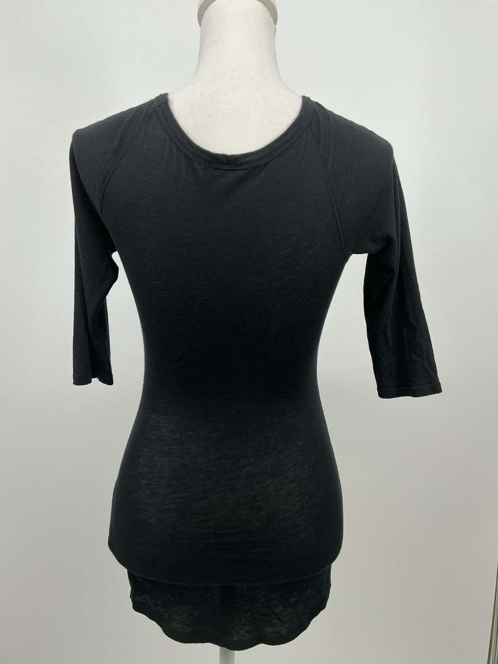 Express Black Scoop Neck Bodysuit Women's XS 3/4 Sleeve Fitted Basic Style Shirt